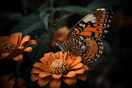 蝴蝶和花瓣特写背景图片