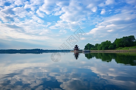 夏天平静的湖水图片