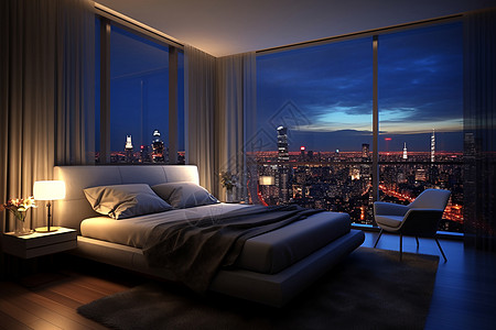 高层建筑中豪华的卧室图片