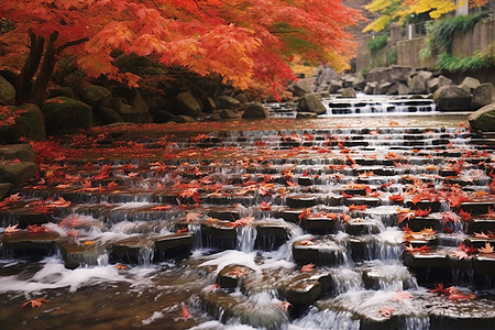 山间枫叶的自然景色背景图片