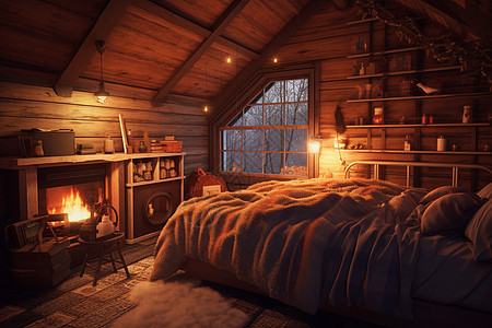 田园风的乡村木屋卧室背景图片
