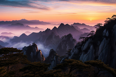 黄山山脉的自然景色背景图片