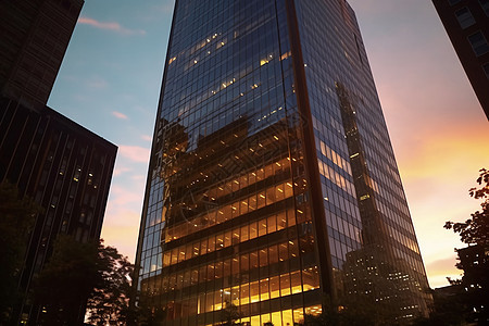 灯火透明的玻璃商业大厦建筑图片
