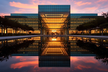 日落时分的标志性办公楼图片