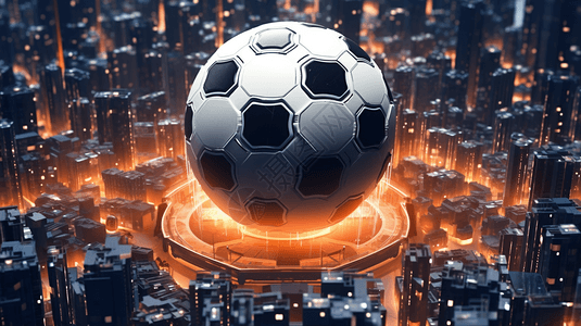 一个巨大的足球未来城市图片