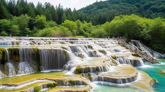 长白山瀑布的飞水瀑布背景