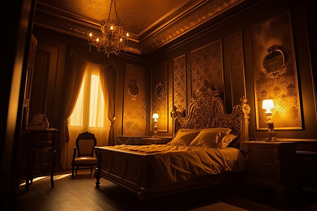 迷人的金色卧室背景图片