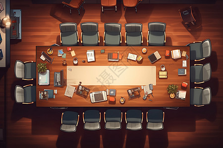 商务布局会议桌自上而下的视图插画