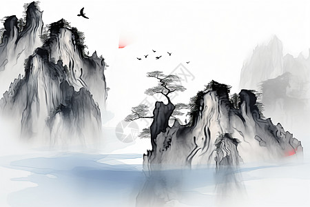 山水风景插画图片