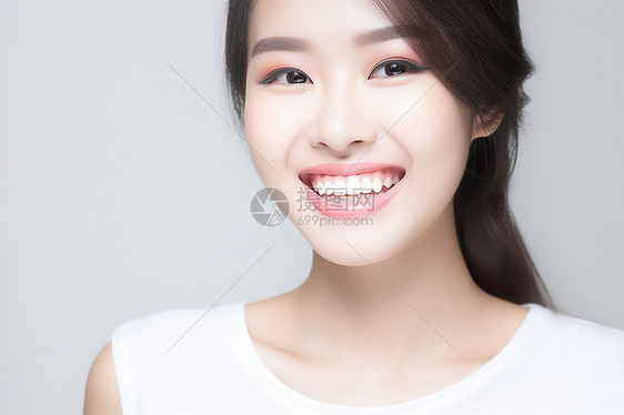 年轻女子健康的牙齿图片