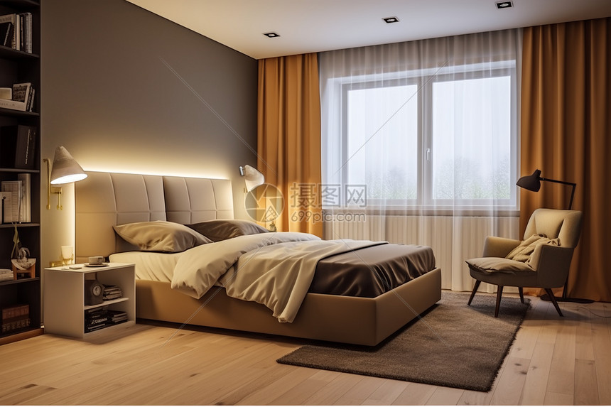 现代公寓的卧室图片