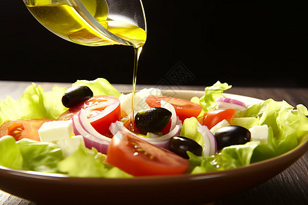 橄榄油倒在沙拉上图片
