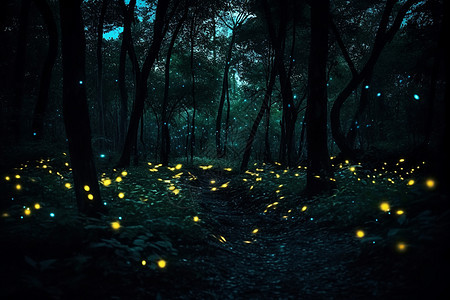 在黑暗的树林中闪闪发光图片