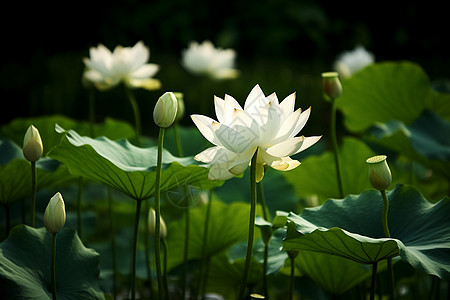 国画荷花池塘的睡莲背景