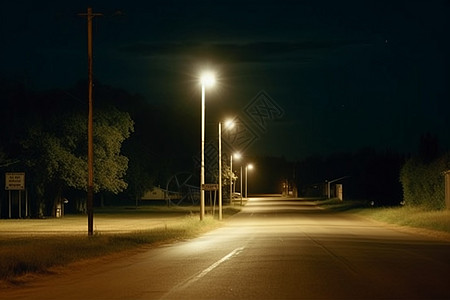 在夜晚的乡村道路路灯图片