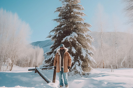 雪地里的男人图片