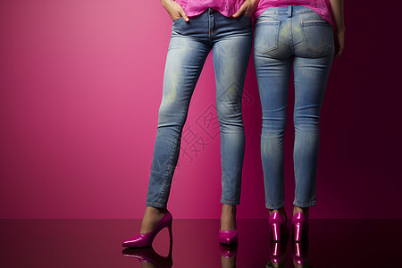 穿着粉色高跟鞋和牛仔裤的女孩背景图片