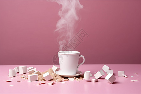 粉红背景上的创意咖啡杯图片