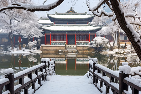 古建筑雪景图片