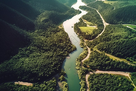 空中俯瞰青山绿水背景图片