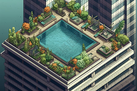 屋顶游泳池插画图片