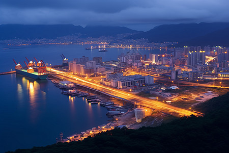 美丽的海港城市夜景图片