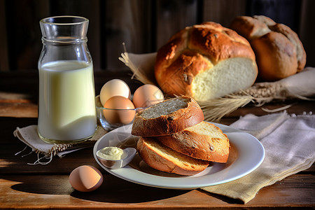 牛奶面包美味的面包和牛奶背景