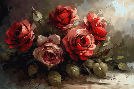 古典风盛开浓烈的玫瑰花插画