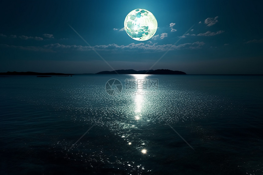 月光下的湖面图片