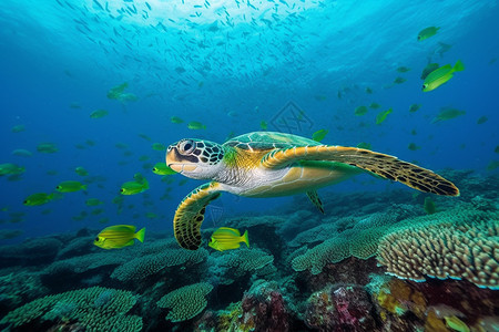 水族馆的鱼群和乌龟图片