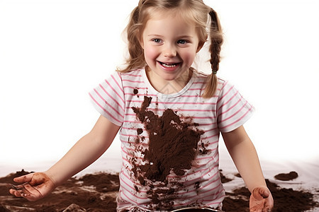 满身巧克力粉的小女孩背景图片