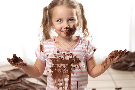 浑身巧克力酱的小女孩图片