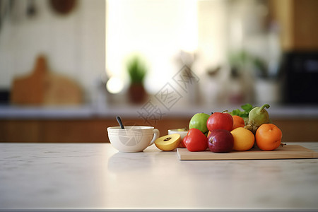 厨房台面上的新鲜蔬果图片