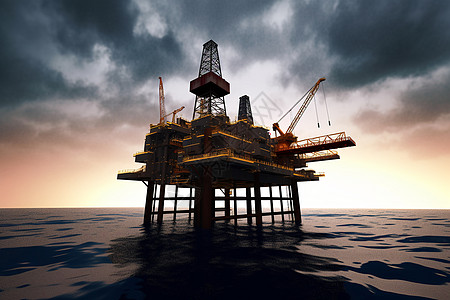 海洋中的石油钻机图片