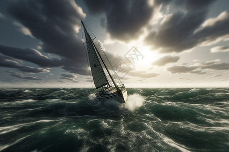 风暴天气海上的帆船图片