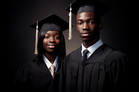 两位黑人大学毕业生的肖像特写图片