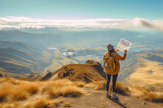 一个学生站在山顶上图片