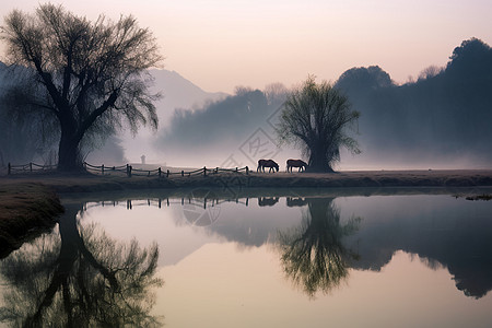 乡村倒影背景图片