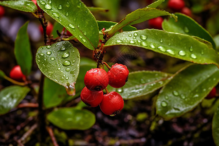 雨后的浆果和植物图片