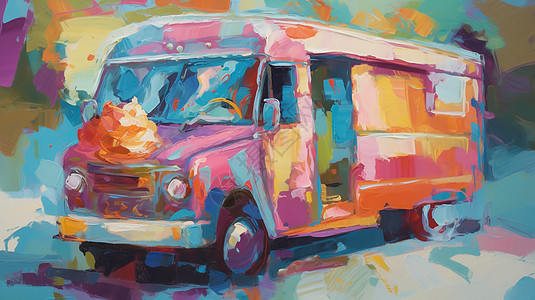 冰淇淋卡车的绘画背景图片