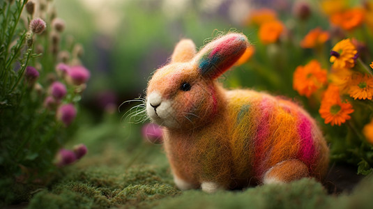 羊毛毡彩色的兔子图片