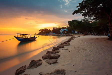 日落沙滩的风景背景图片