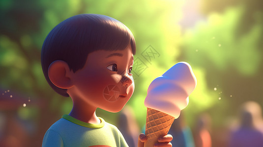 享受凉爽的冰淇淋的孩子背景图片