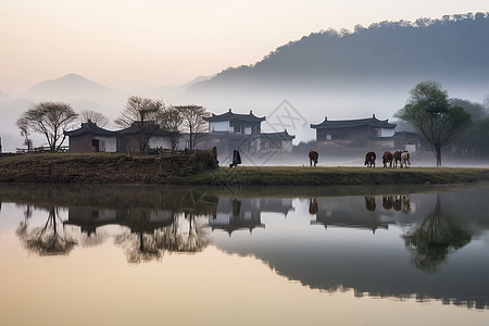 美丽的清晨乡村风景图片