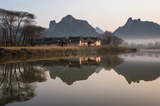 清晨乡村风景图片