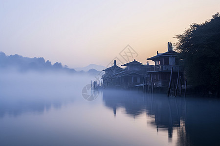 美丽冬季晨雾风景图片