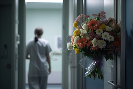 一束鲜花在手术室门外图片