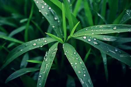 清新的绿植上落满露珠图片