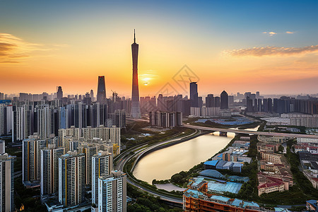 广州城市风景黄昏里的现代城市风景背景