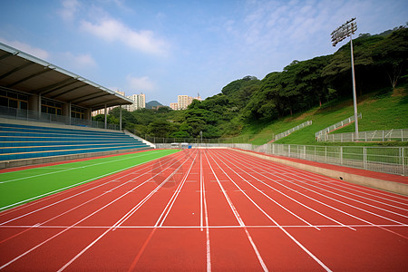 橡胶跑道学校的田径跑道背景